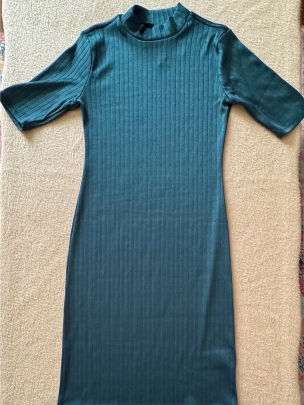 GAP Ribbed Mock Neck Midi Dress in Green Shimmer